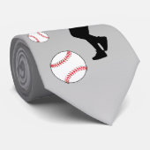 野球ボール選手ブラックシルエットグレー ネクタイ (ロール)