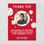 野球ボール テーマの誕生日写真ありがとう ポストカード (正面)