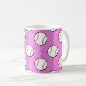 野球ボール – ピンクフィールドのシームレスパターン コーヒーマグカップ (正面右)