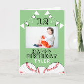 野球ボール フラグ 緑 スポーツ少年 写真 誕生日 カード (正面)