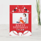 野球ボール フラッグ スポーツ 子供 写真 誕生日 カード (正面)