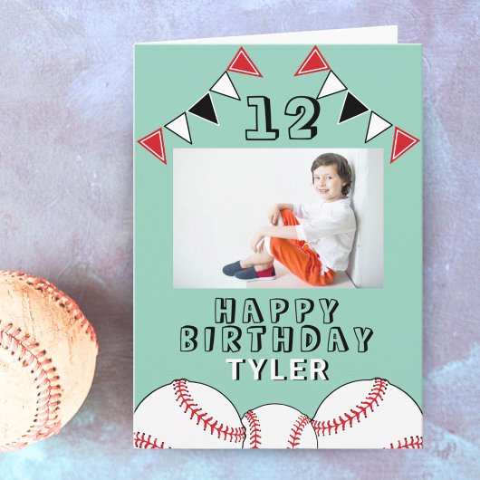 野球ボール フラッグ スポーツ 子供 写真 誕生日 カード