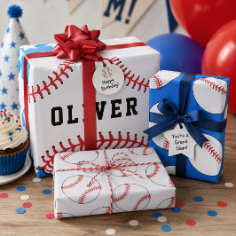 野球ボール ブルーパターン キッズ 名前 誕生日 ラッピングペーパーシート