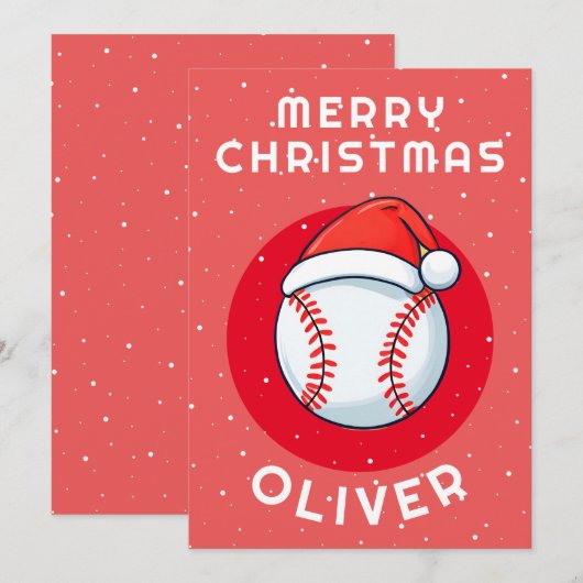 野球ボール 赤いサンタ帽子 クリスマス 子供の名前 (正面/裏面)