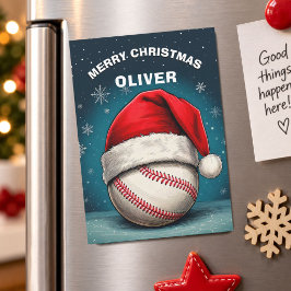 野球ボール 赤いサンタ帽子 名前入り クリスマスカード