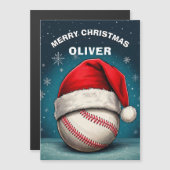 野球ボール 赤いサンタ帽子 名前入り クリスマスカード (正面/裏面)