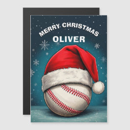 野球ボール 赤いサンタ帽子 名前 クリスマスカード