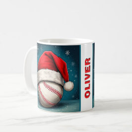 野球ボール 赤いサンタ帽子 名前 クリスマス コーヒーマグカップ