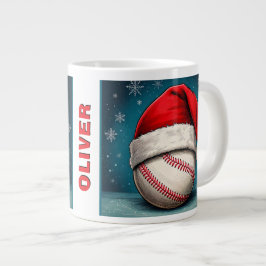 野球ボール 赤いサンタ帽子 名前 クリスマス ジャンボコーヒーマグカップ