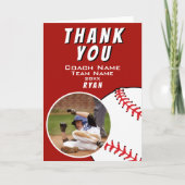 野球ボール 赤 ありがとう コーチ フォト サンキューカード (正面)