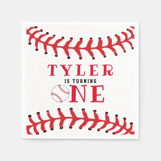 野球ボール 1歳誕生日 スポーツ少年 誕生日 スタンダードカクテルナプキン (正面)
