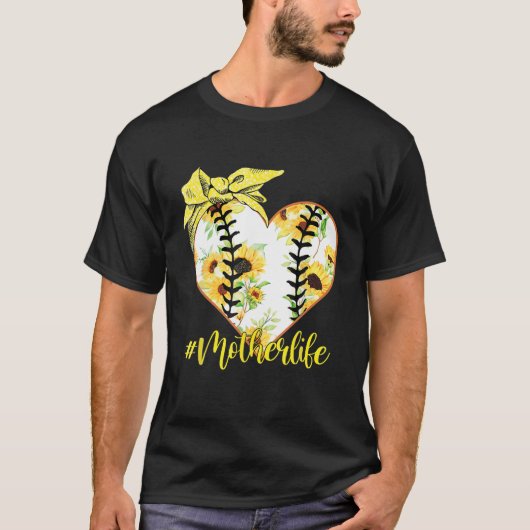 野球マザーボールフローラバンダナハート母 Tシャツ (正面)