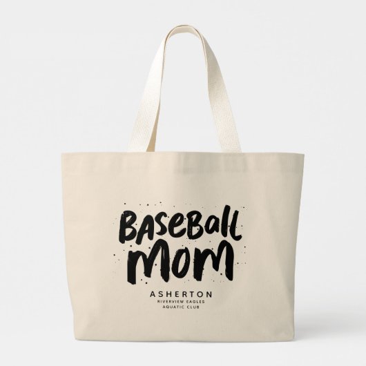 野球ママカッコいいトレンディーブラックパーソナライズされた型 ラージトートバッグ (裏面)
