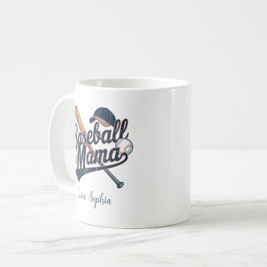 野球マママママママザーズ・デイ名前をカスタムする コーヒーマグカップ (正面左)