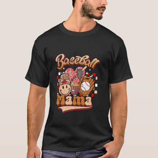 野球ママ両方のヒョウのソフトボールのママmot tシャツ (正面)