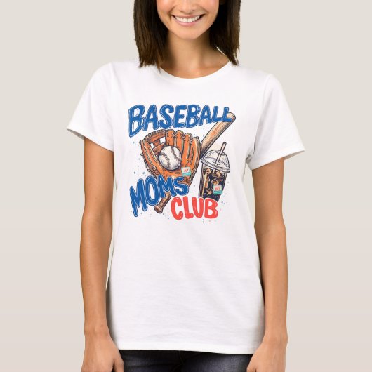 野球ママ倶楽部 観戦日 レトロ スポーツママ デザイン Tシャツ (正面)