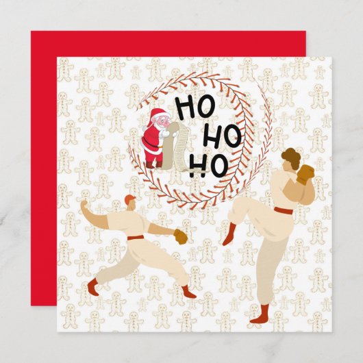 野球メリークリスマス選手とサンタクロース カード (正面/裏面)