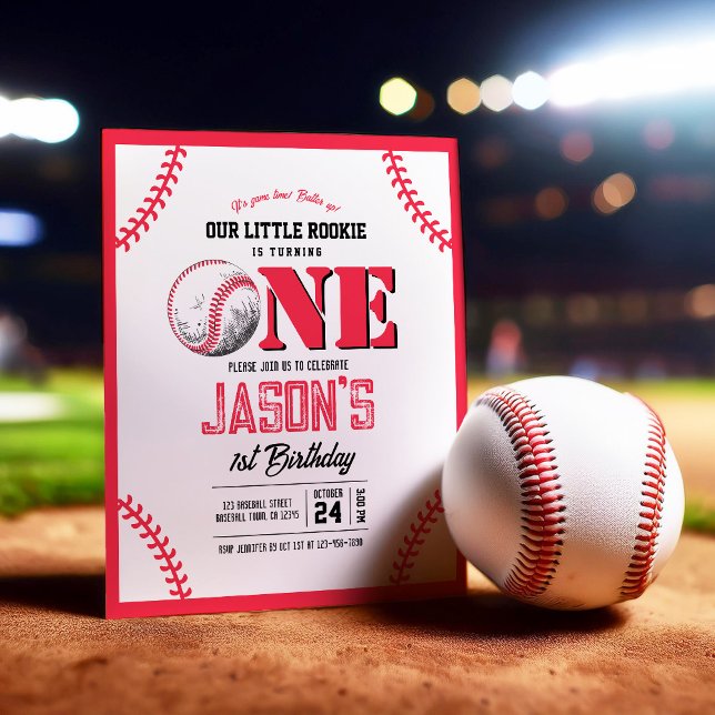 野球モダンステッチバジェット1歳招待状 (クリエイターアップロード済み)