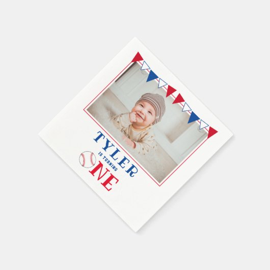 野球モダン第1回誕生日フォトバースデーパーティー スタンダードカクテルナプキン (角)