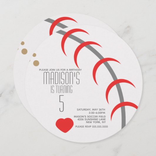 野球モダン誕生日ボールパーティの招待状 案内状 (正面/裏面)