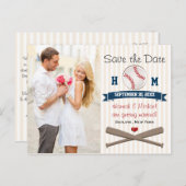 野球モノグラムののテーマで日付を保存 案内ポストカード (正面/裏面)