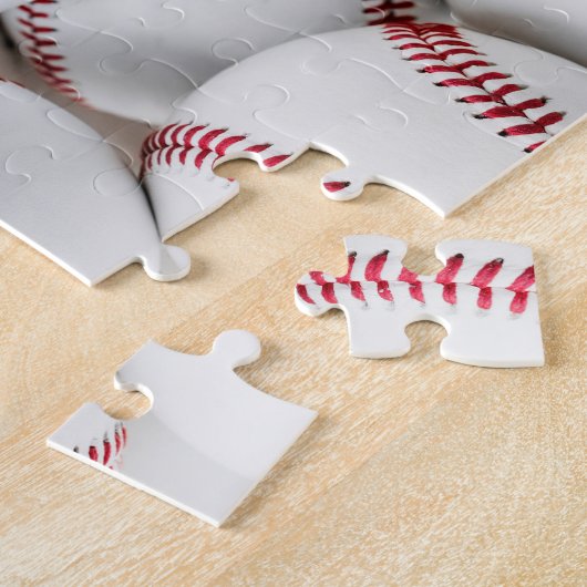 野球モノグラムののパイル写真クローズアップ ジグソーパズル (側面)