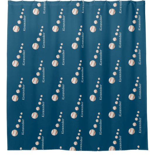 野球モノグラムののブルースポーツバスルーム シャワーカーテン (正面)