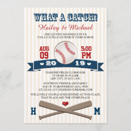 野球モノグラムのカップルウェディングシャワー 招待状