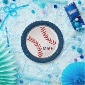 野球モノグラムのハートウェディングシャワー ペーパープレート (パーティー)