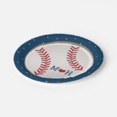 野球モノグラムのハートウェディングシャワー ペーパープレート (アングル)