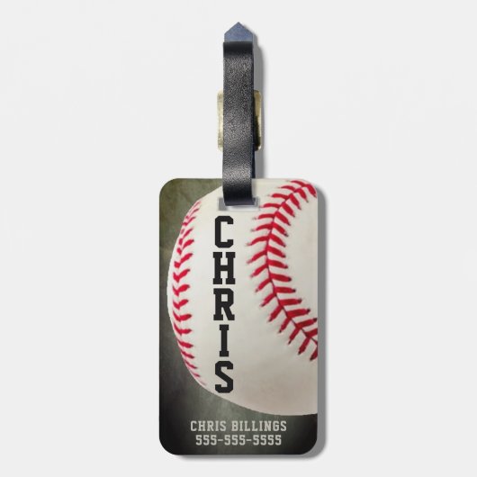 野球モノグラムまたは2-5レター名 ラゲッジタグ (裏面縦)