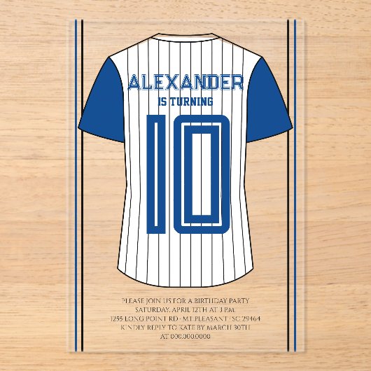 野球ユニフォームの誕生日パーティー アクリル招待状 (正面)