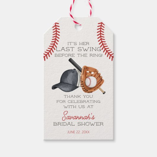 野球ラストスイングブライダルシャワーの好意 ギフトタグ (正面)