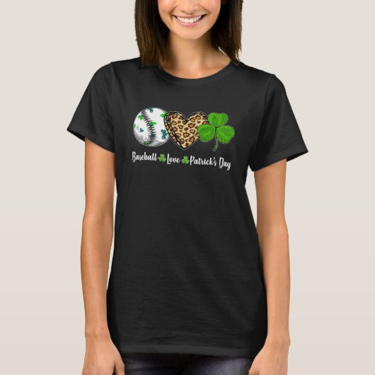 野球ラブレオパードハートシャムロックSt patricksD Tシャツ (正面)