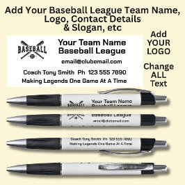 野球リーグチーム – 独自の詳細とロゴを追加 ボールペン