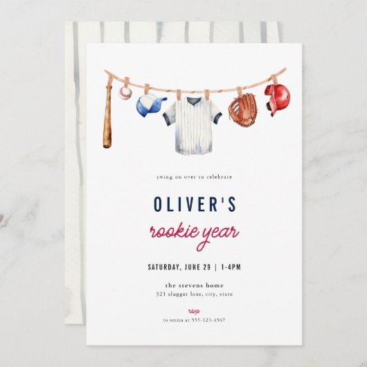 野球ルーキーイヤー1歳招待状 招待状 (正面/裏面)