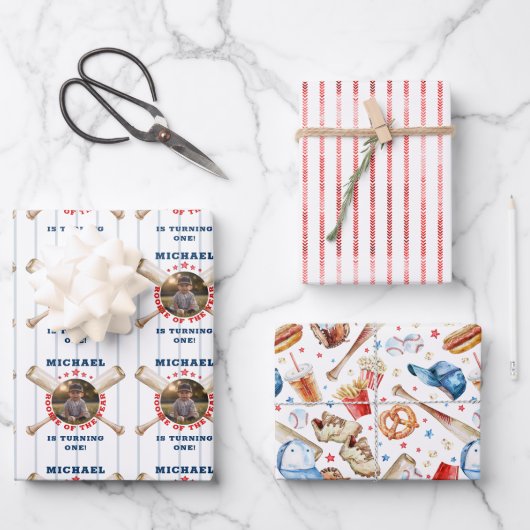 野球ルーキーオブザイヤー写真誕生日 ラッピングペーパーシート (正面)