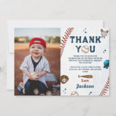 野球ルーキーボーイズ誕生日写真サンキューカード 招待状 (正面)