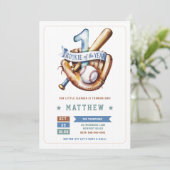 野球ルーキーボールこうもりブルーおもしろいボーイ1歳誕生日 招待状 (スタンド正面)