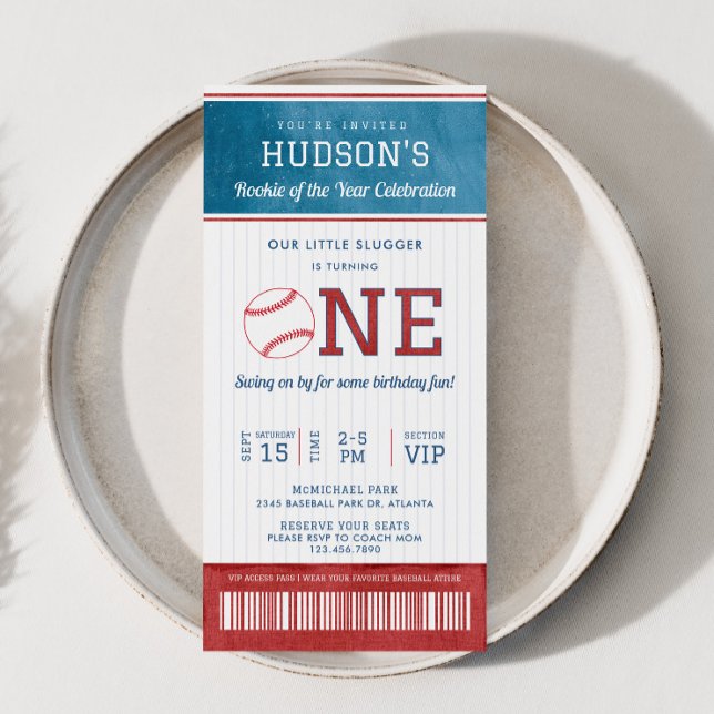 野球ルーキー1st誕生日チケット招待状 (Baseball Rookie of the Year Birthday Invitation)