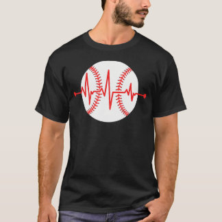 野球レッドハートビート周波数スポーツ選手ホワイト Tシャツ