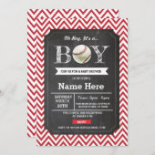 野球レッドボーイベビーシャワーシェブロン招待状 招待状 (正面/裏面)