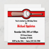 野球レッド誕生日招待状 招待状 (正面/裏面)