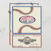 野球ヴィンテージレトロ5.5 x 7.5バー(ユダヤ教の)バル・ミツバー 招待状 (正面/裏面)