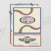 野球ヴィンテージレトロ5 x 7バー(ユダヤ教の)バル・ミツバー 招待状 (正面/裏面)