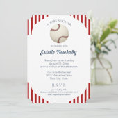 野球公園ストライプの赤ちゃんシャワー 招待状 (スタンド正面)