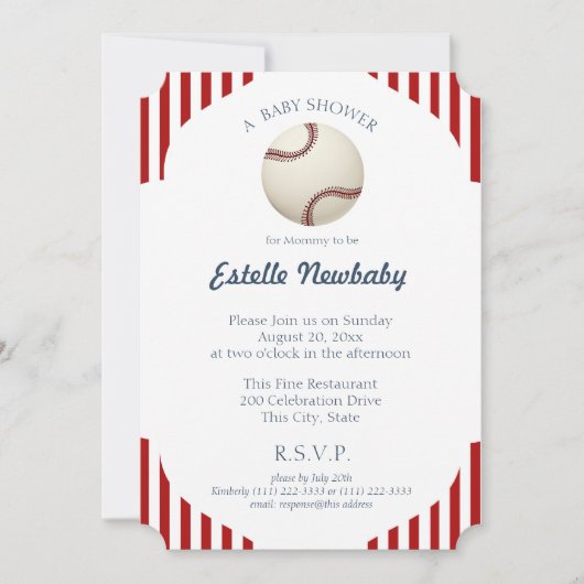 野球公園ストライプの赤ちゃんシャワー 招待状 (正面)