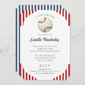 野球公園ストライプの赤ちゃんシャワー 招待状 (正面/裏面)