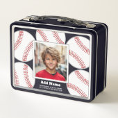 野球写真あなたの名前と学校を追加連絡 メタルランチボックス (裏面)