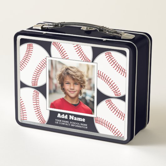 野球写真あなたの名前と学校を追加連絡 メタルランチボックス (裏面)